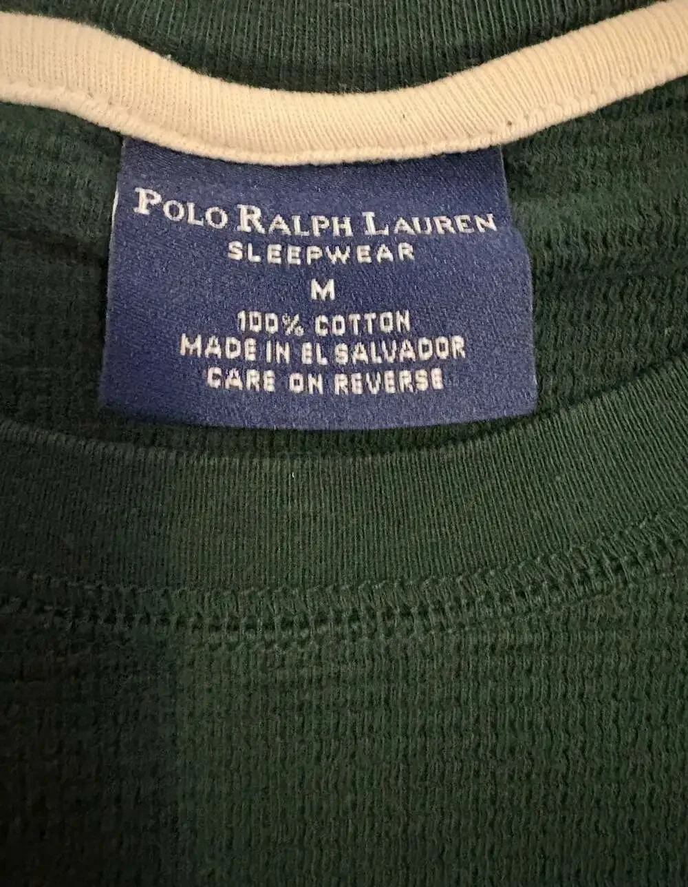 Polo Ralph Lauren Green Waffle Knit Long Sleeve Sleep Shirt Men's Medium